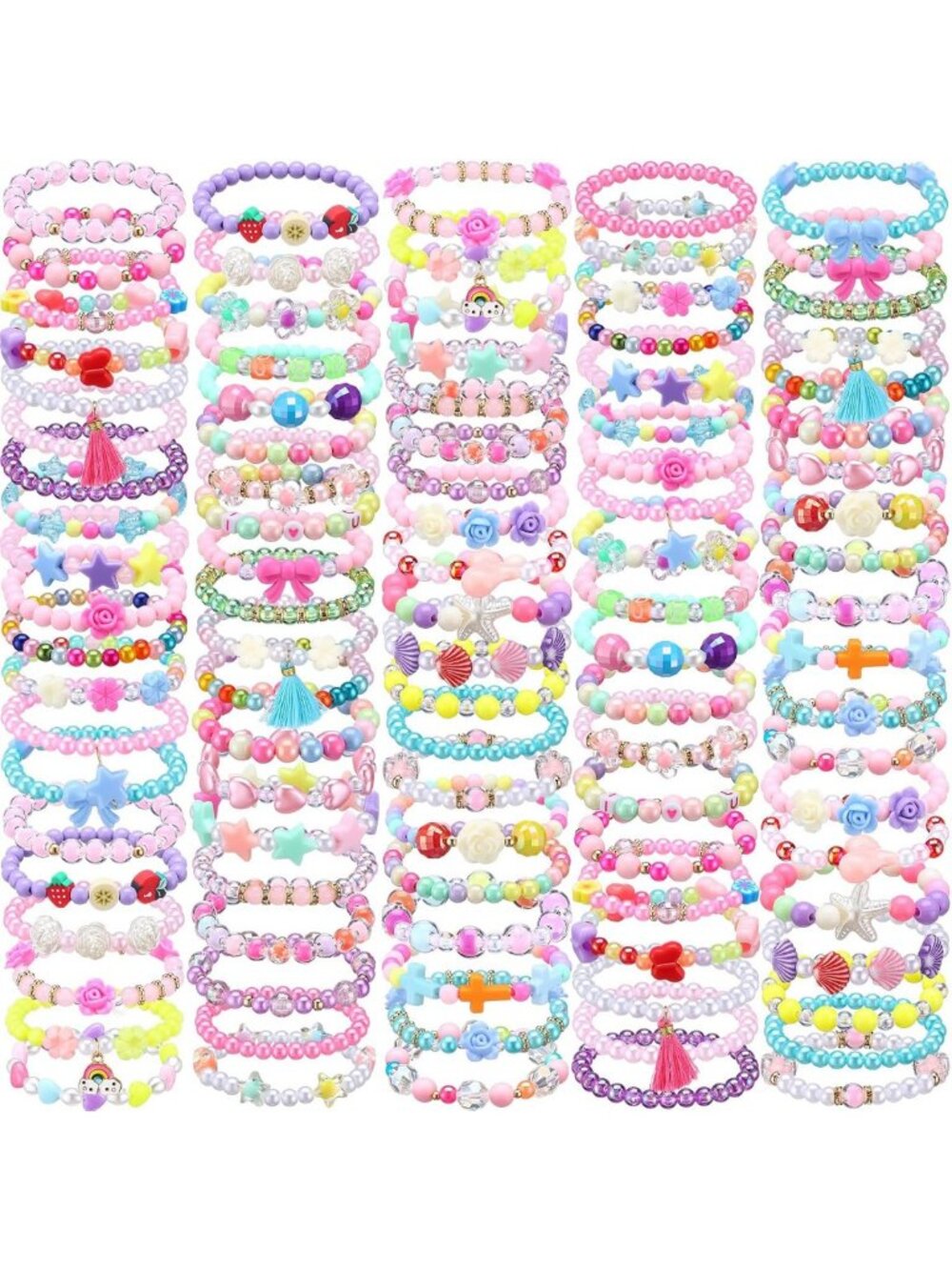 Colorful Beaded Bracelets for Girls - 100 Pcs Kids Friendship Jewelry Set